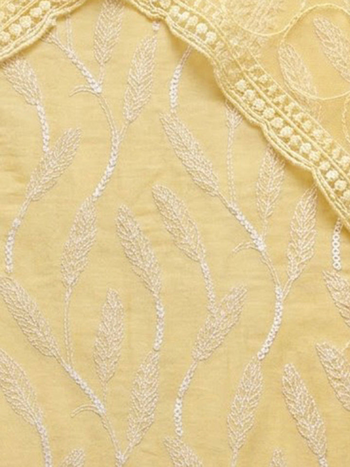 Yellow Chanderi Embroidered Unstitched Dress Material