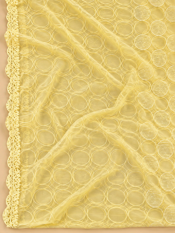 Yellow Chanderi Embroidered Unstitched Dress Material