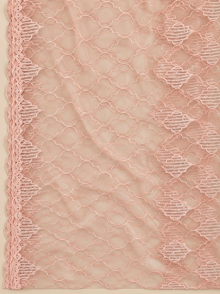 Peach Chanderi Embroidered Unstitched Dress Material