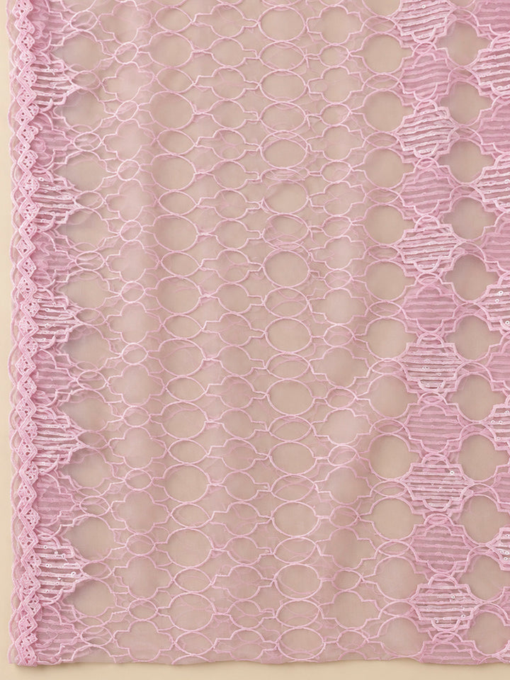 Pink Chanderi Embroidered Unstitched Dress Material