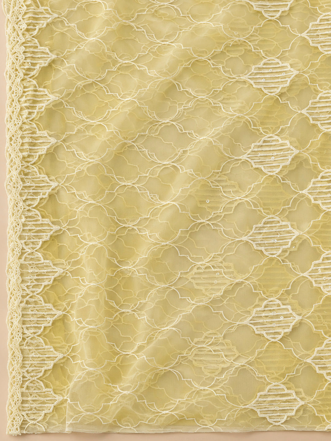 Yellow Chanderi Embroidered Unstitched Dress Material