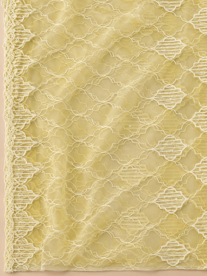 Yellow Chanderi Embroidered Unstitched Dress Material