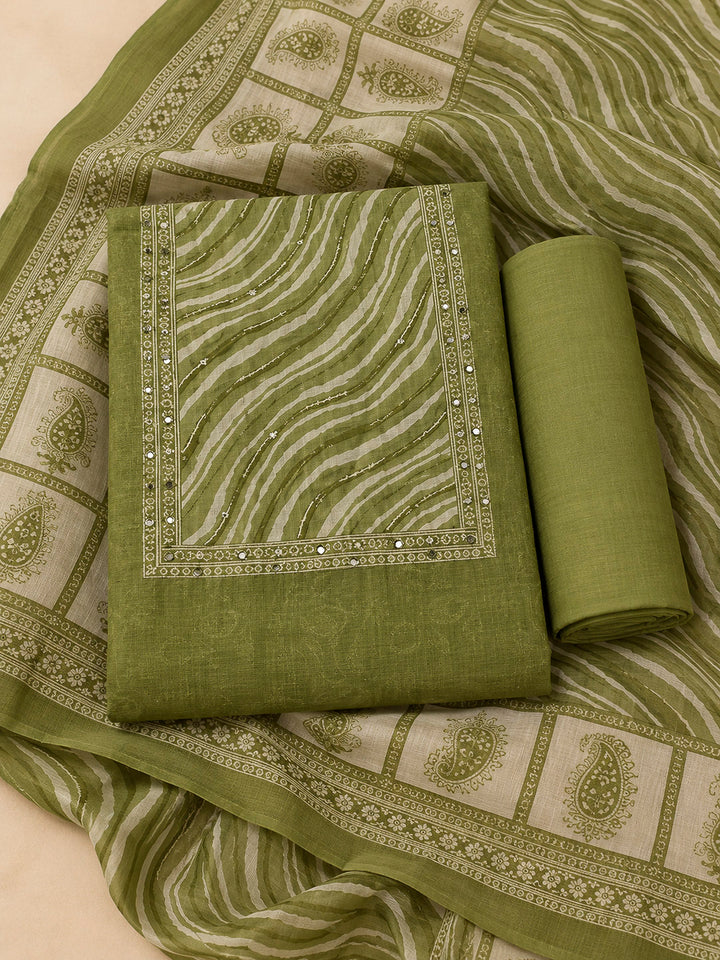 Mehndi Chanderi Printed Unstitched Dress Material