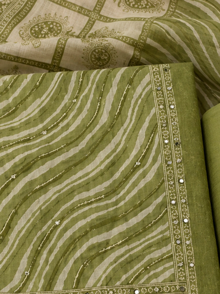 Mehndi Chanderi Printed Unstitched Dress Material