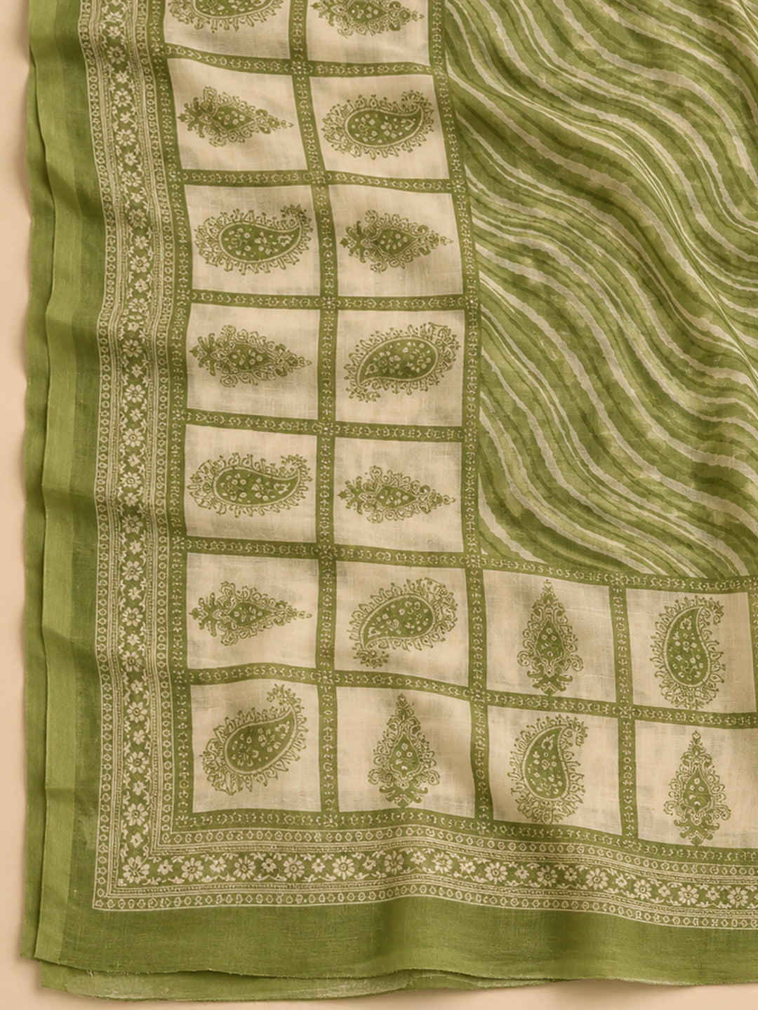 Mehndi Chanderi Printed Unstitched Dress Material