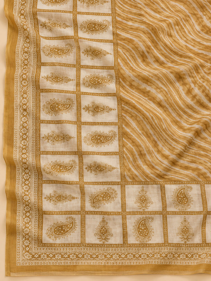 Mustard Chanderi Printed Unstitched Dress Material