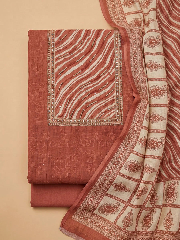 Onion Pink Chanderi Printed Unstitched Dress Material