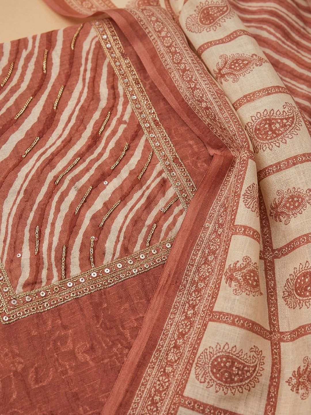 Onion Pink Chanderi Printed Unstitched Dress Material