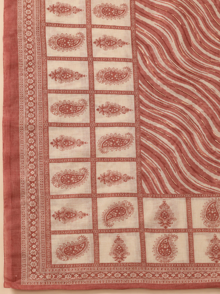 Onion Pink Chanderi Printed Unstitched Dress Material