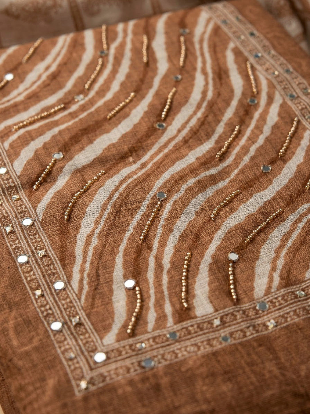 Rust Chanderi Printed Unstitched Dress Material