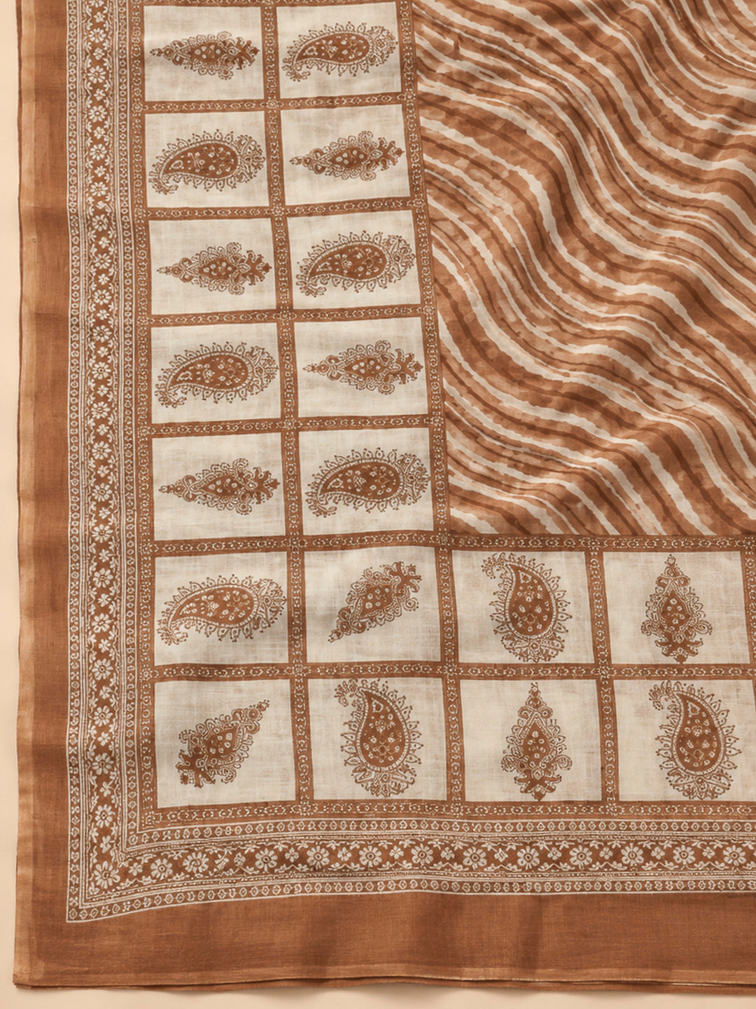 Rust Chanderi Printed Unstitched Dress Material