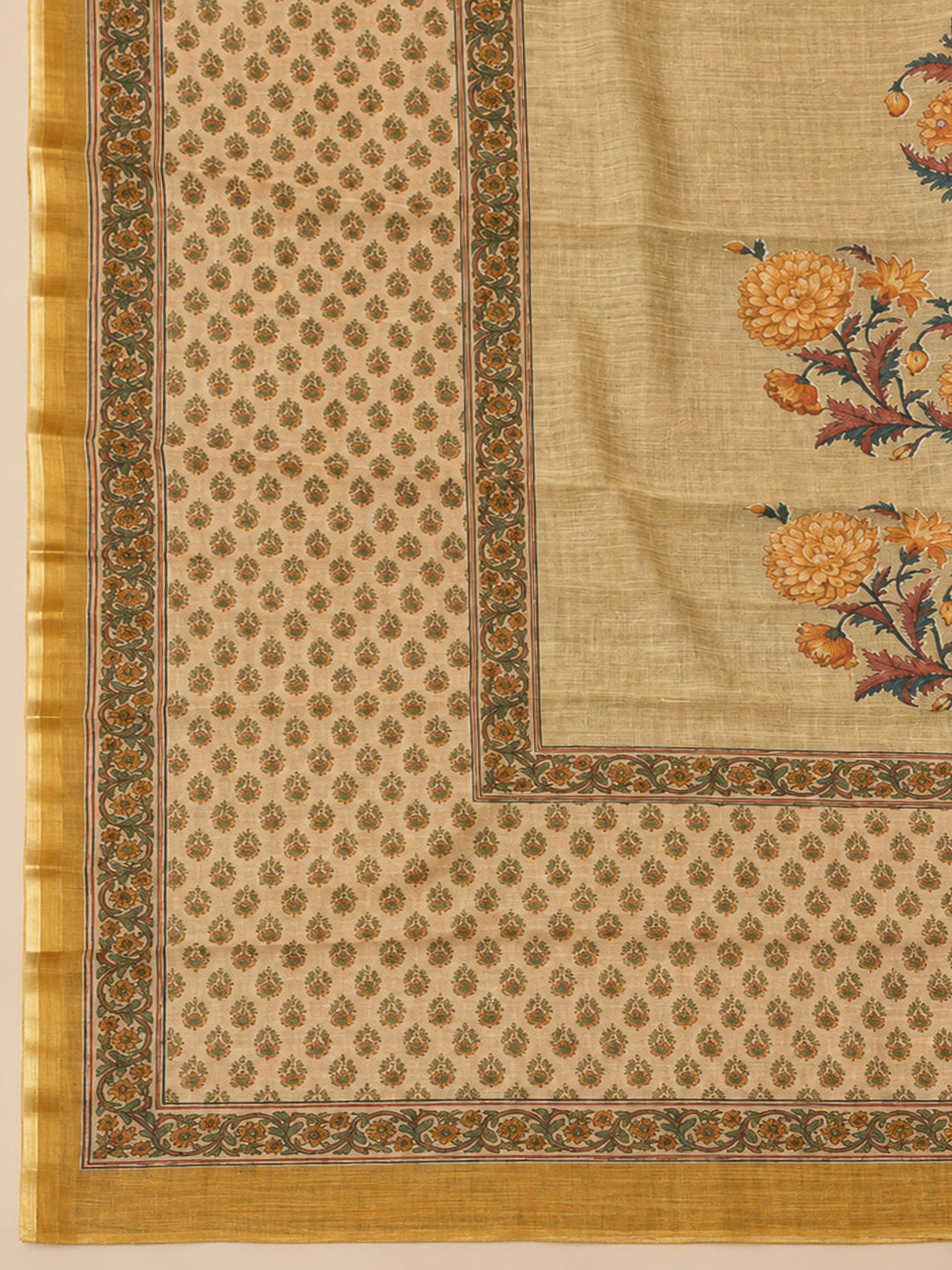 Mustard Chanderi Printed Unstitched Dress Material