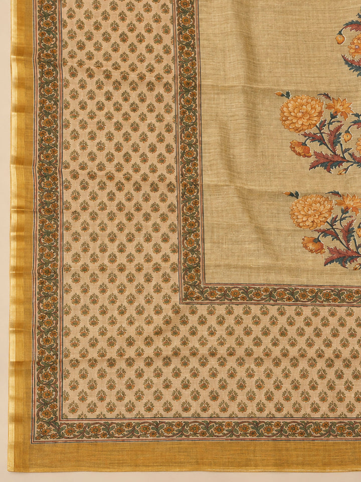 Mustard Chanderi Printed Unstitched Dress Material