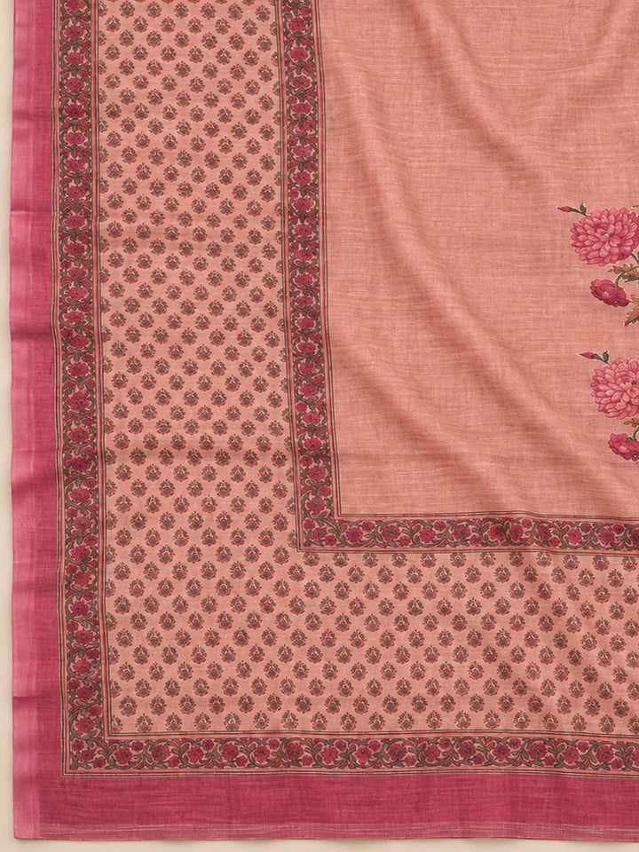 Onion Pink Chanderi Printed Unstitched Dress Material