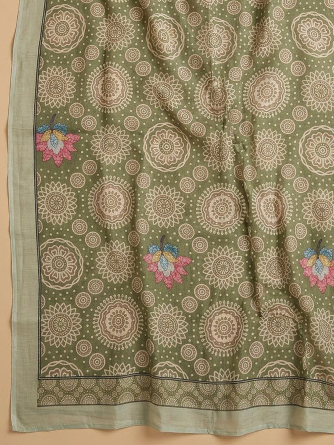 Aqua Green Chanderi Printed Unstitched Dress Material