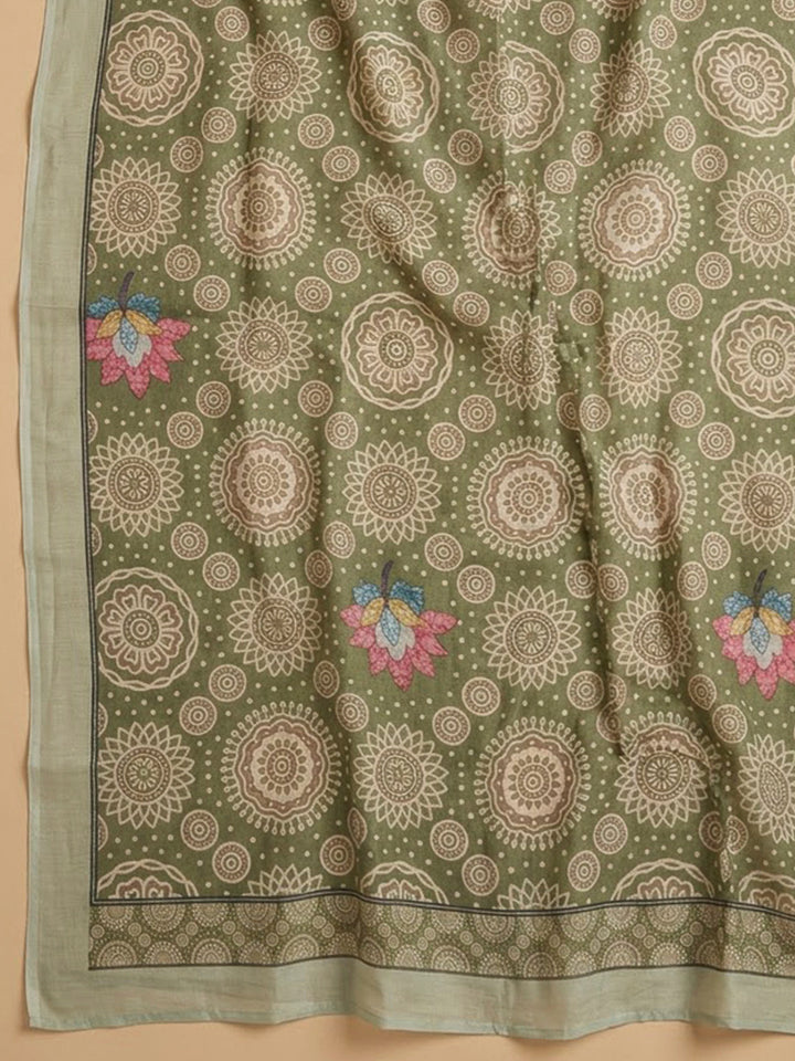 Aqua Green Chanderi Printed Unstitched Dress Material