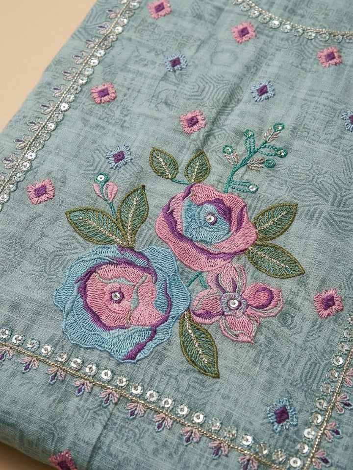 Blue Chanderi Printed Unstitched Dress Material
