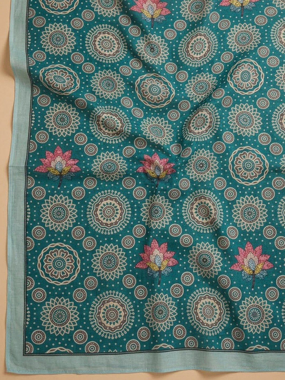Blue Chanderi Printed Unstitched Dress Material