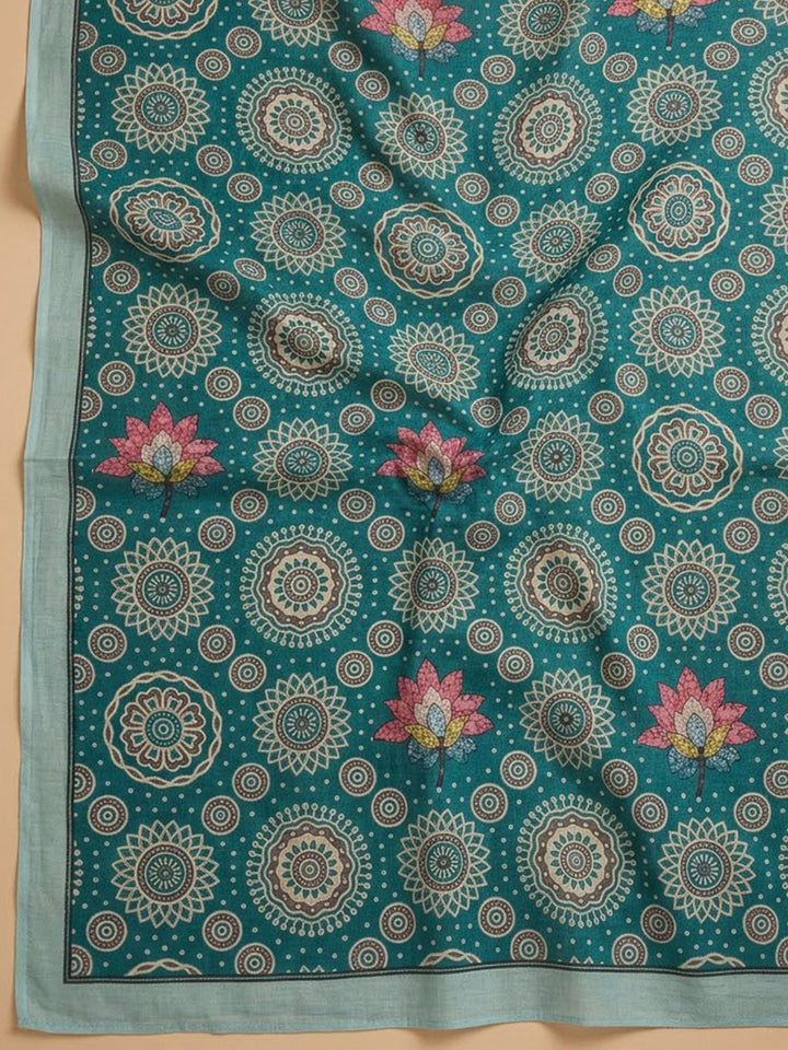 Blue Chanderi Printed Unstitched Dress Material