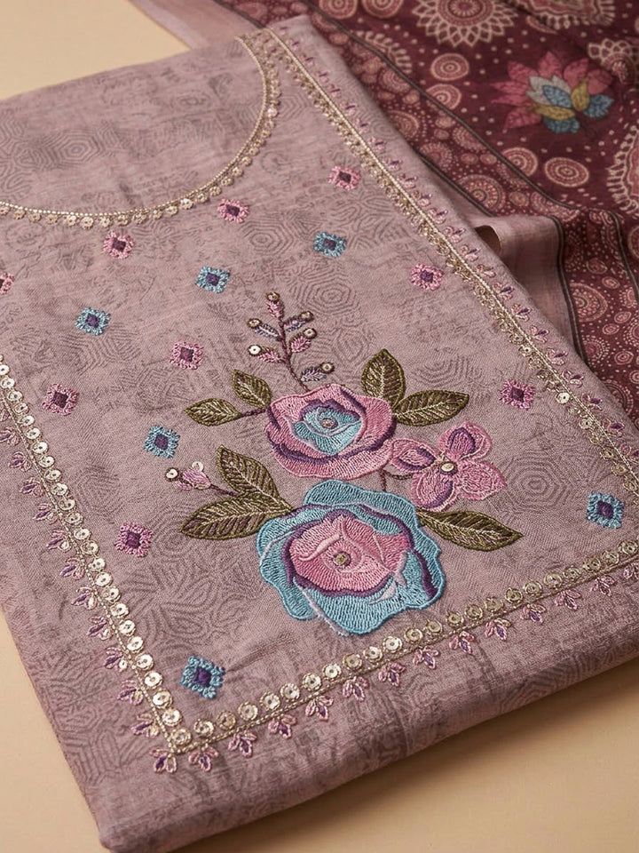 Onion Pink Chanderi Printed Unstitched Dress Material
