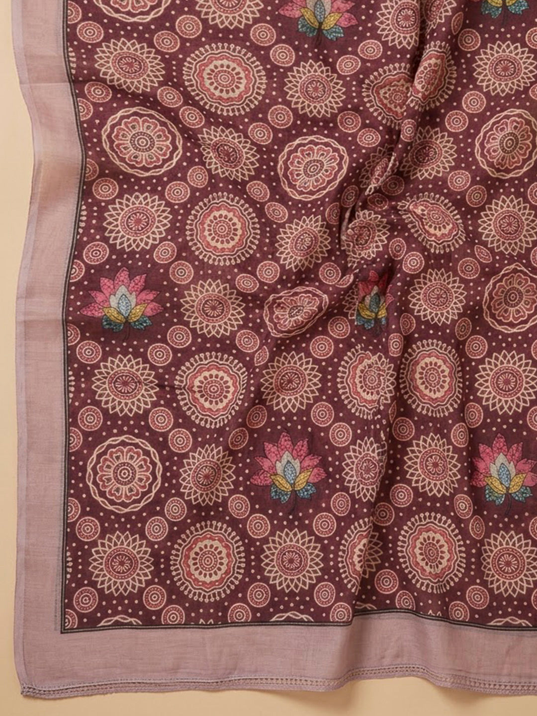 Onion Pink Chanderi Printed Unstitched Dress Material