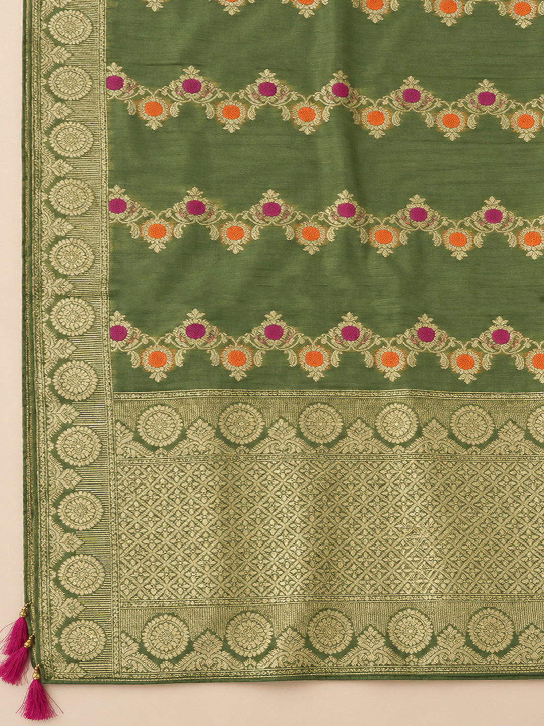 Green Tissue Embroidered Unstitched Dress Material