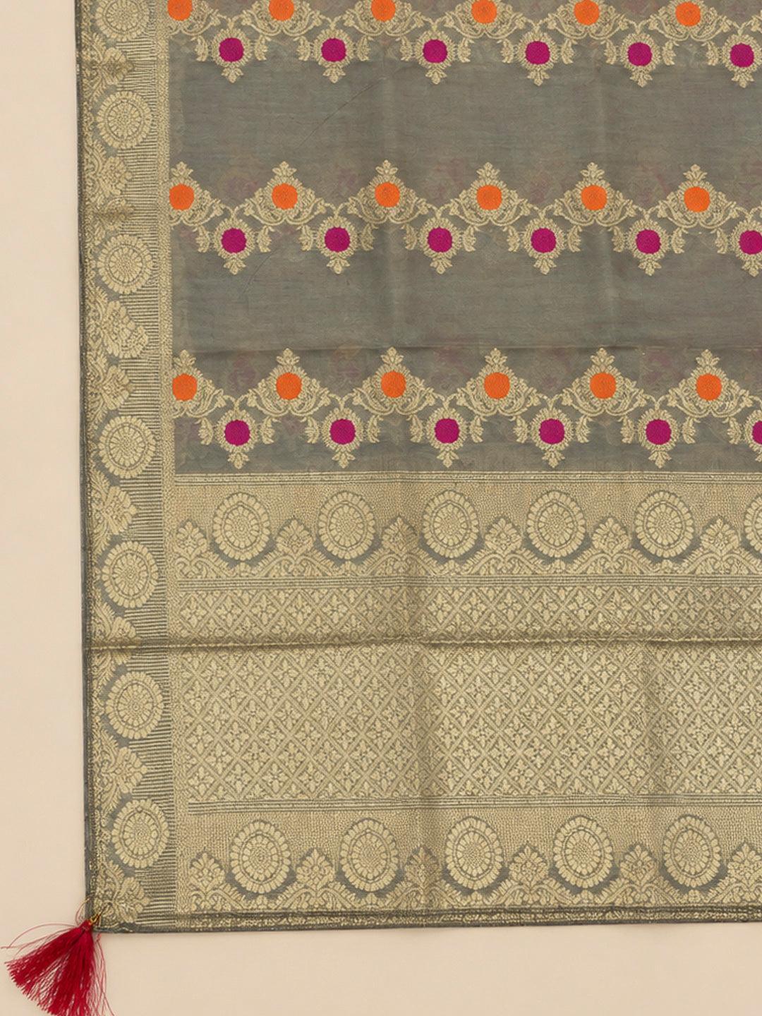 Grey Tissue Embroidered Unstitched Dress Material