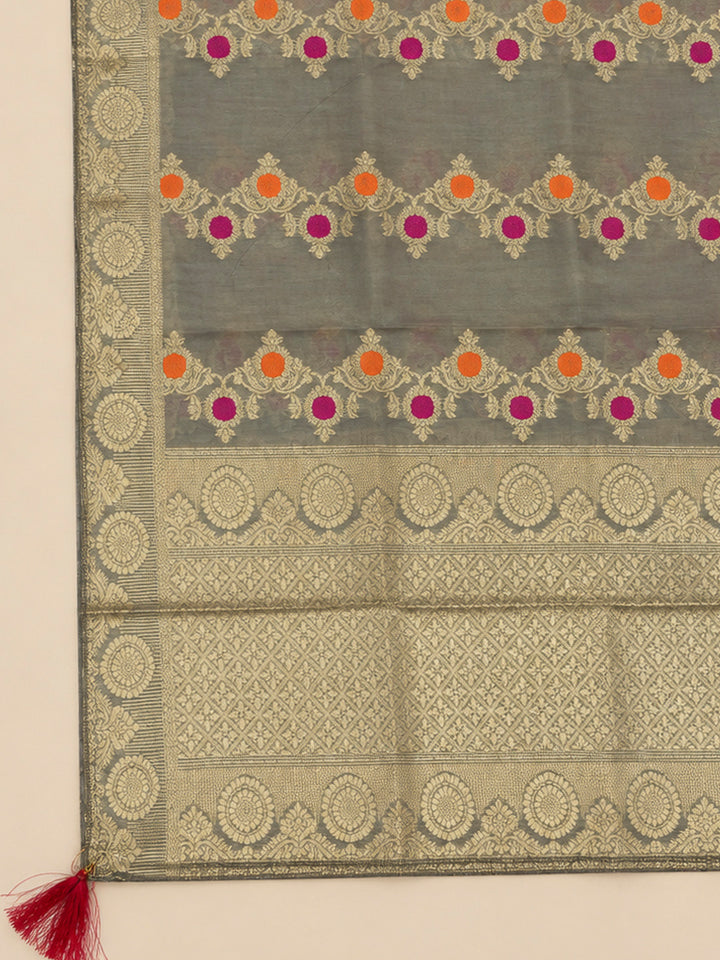 Grey Tissue Embroidered Unstitched Dress Material