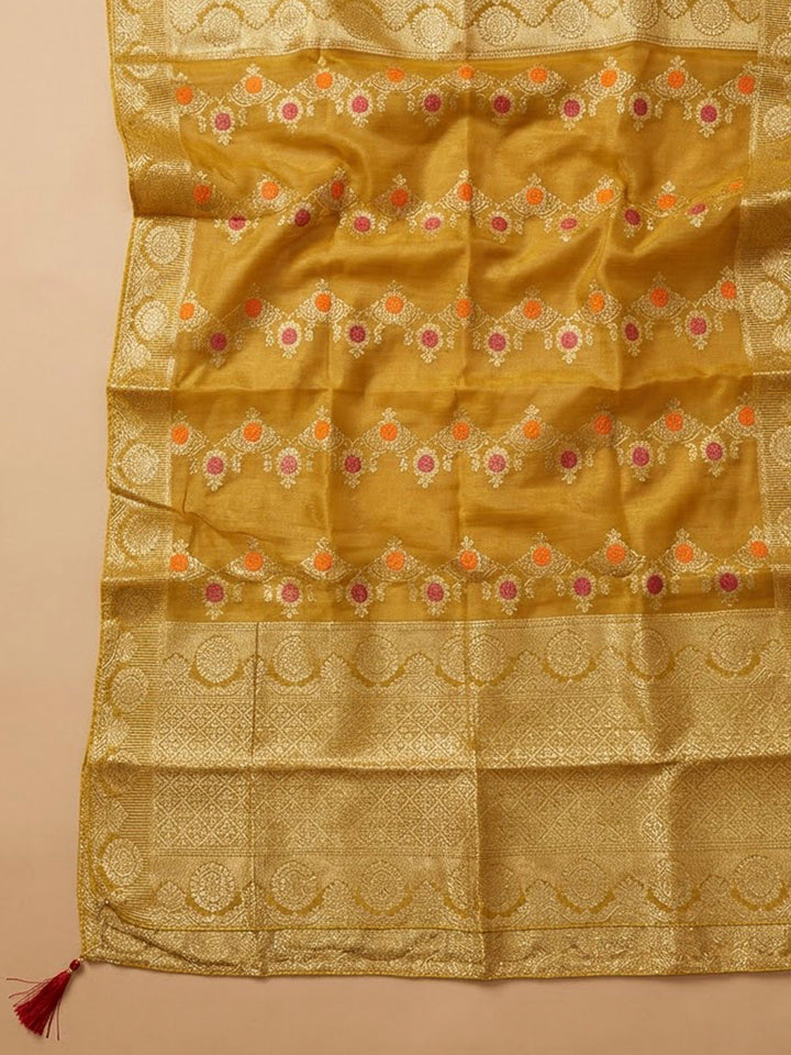 Mustard Tissue Embroidered Unstitched Dress Material