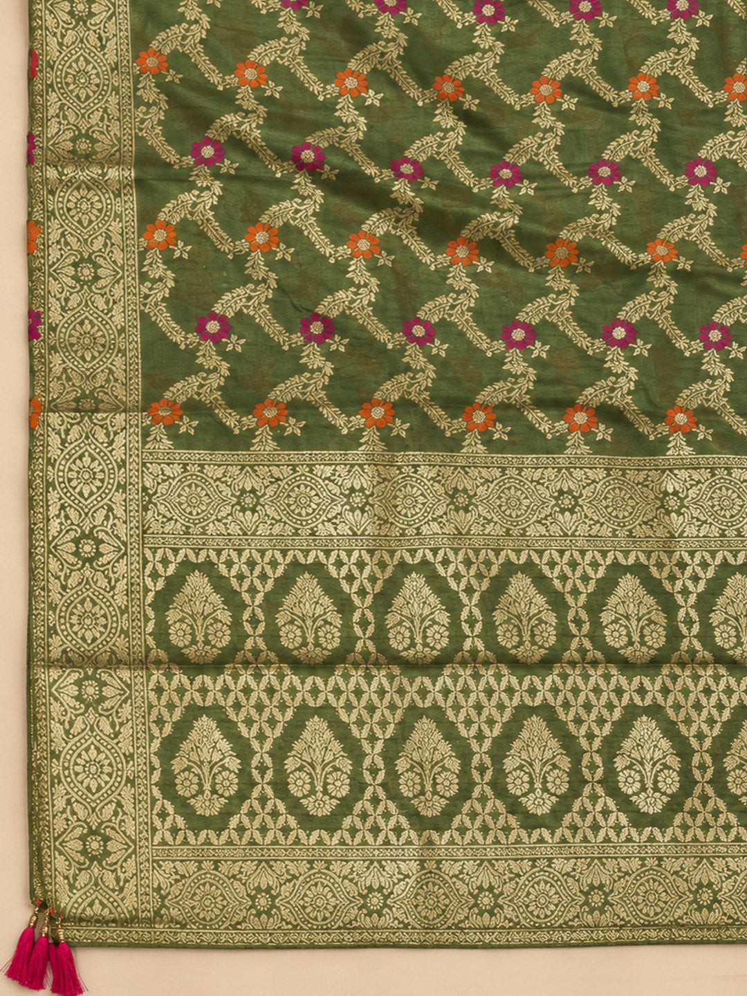 Mehndi Chanderi Embroidered Unstitched Dress Material