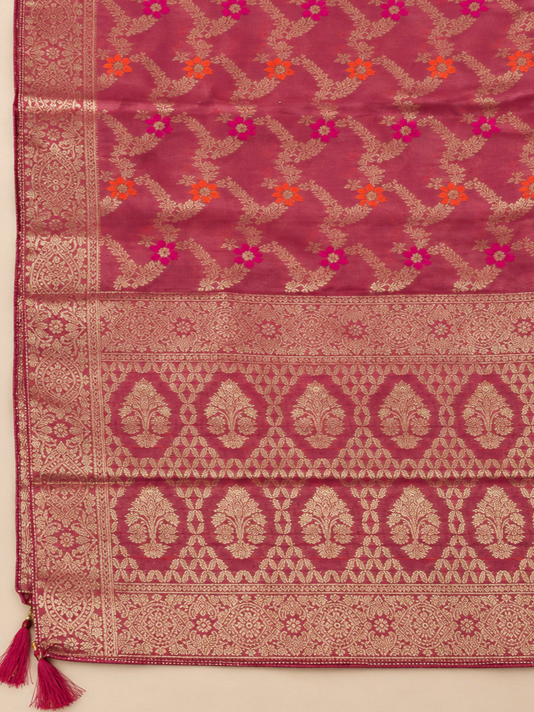 Onion Pink Chanderi Embroidered Unstitched Dress Material