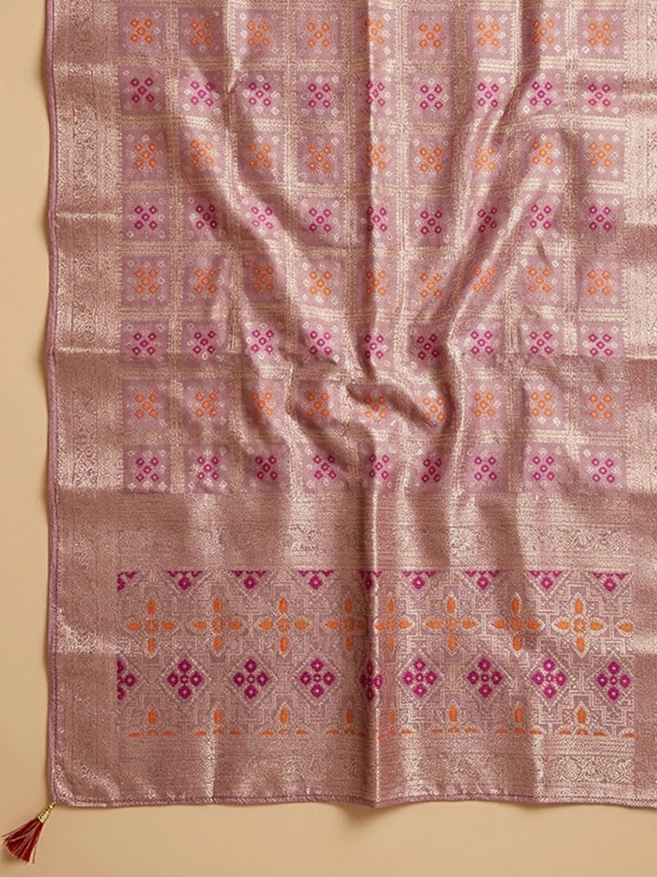 Pink Lavender Chanderi Embroidered Unstitched Dress Material