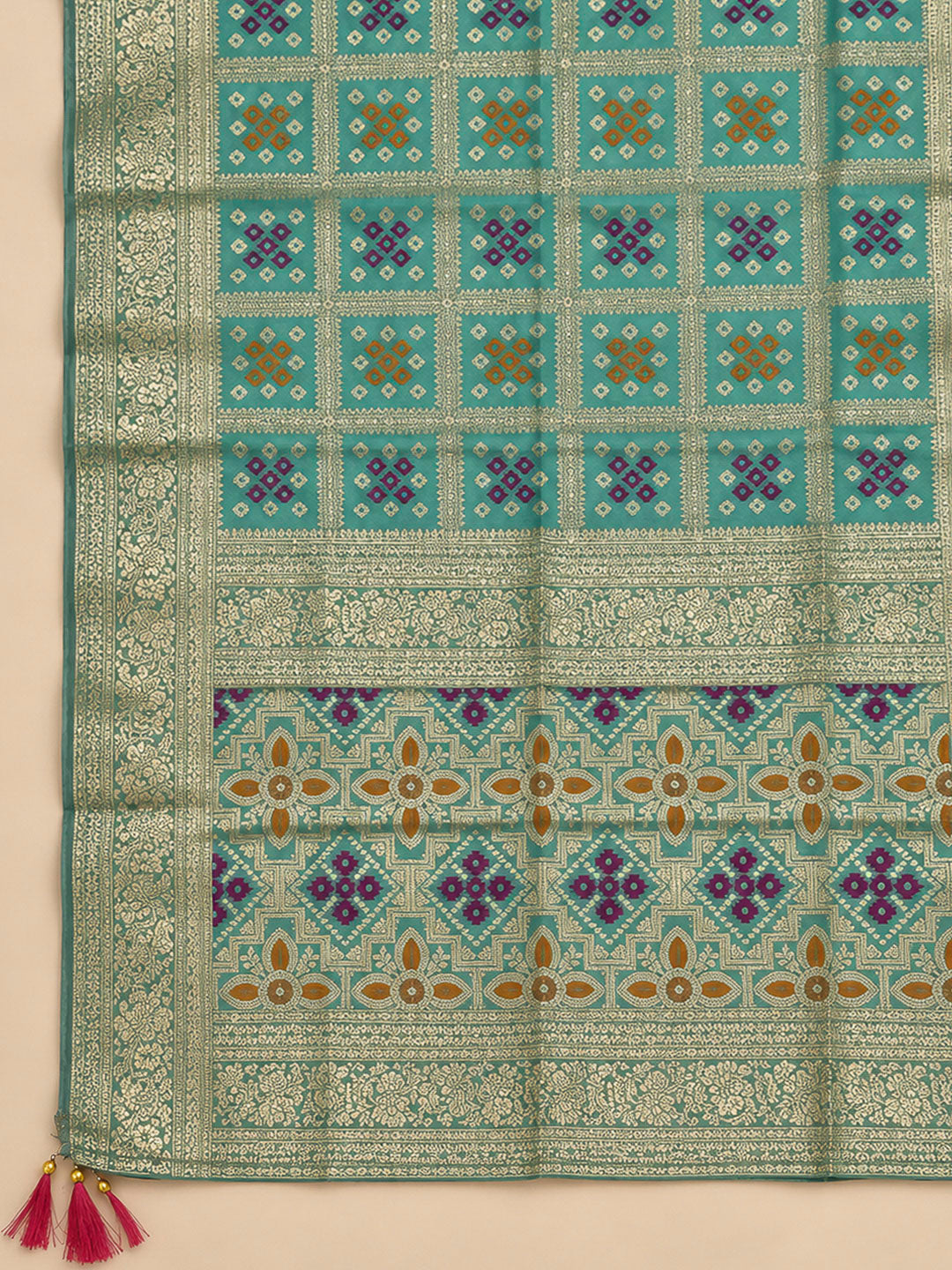 Rama Green Chanderi Embroidered Unstitched Dress Material