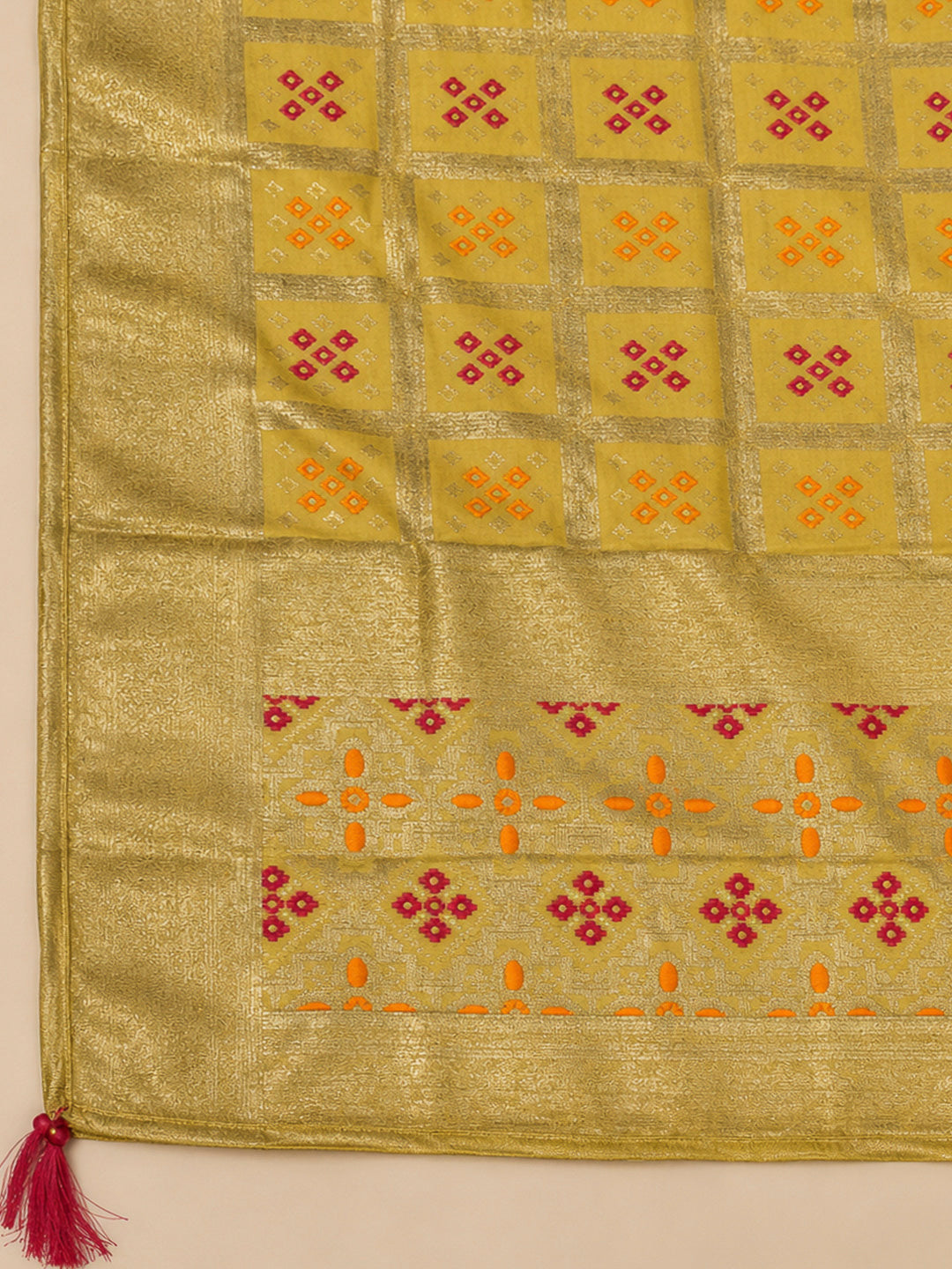 Mustard Tissue Embroidered Unstitched Dress Material