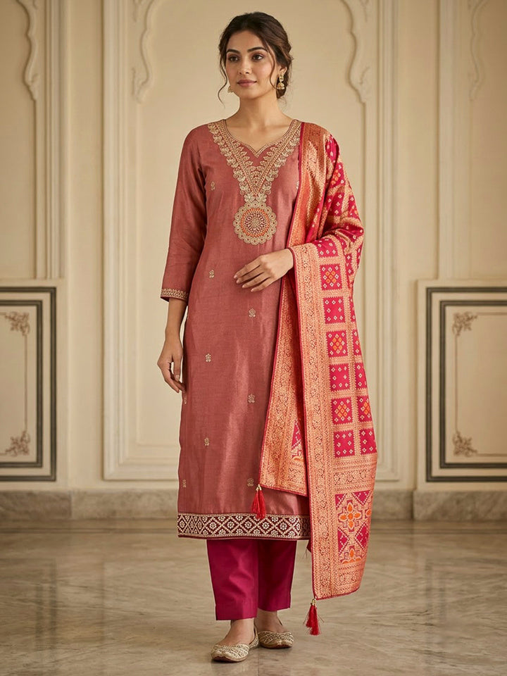 Purple Tissue Embroidered Unstitched Dress Material