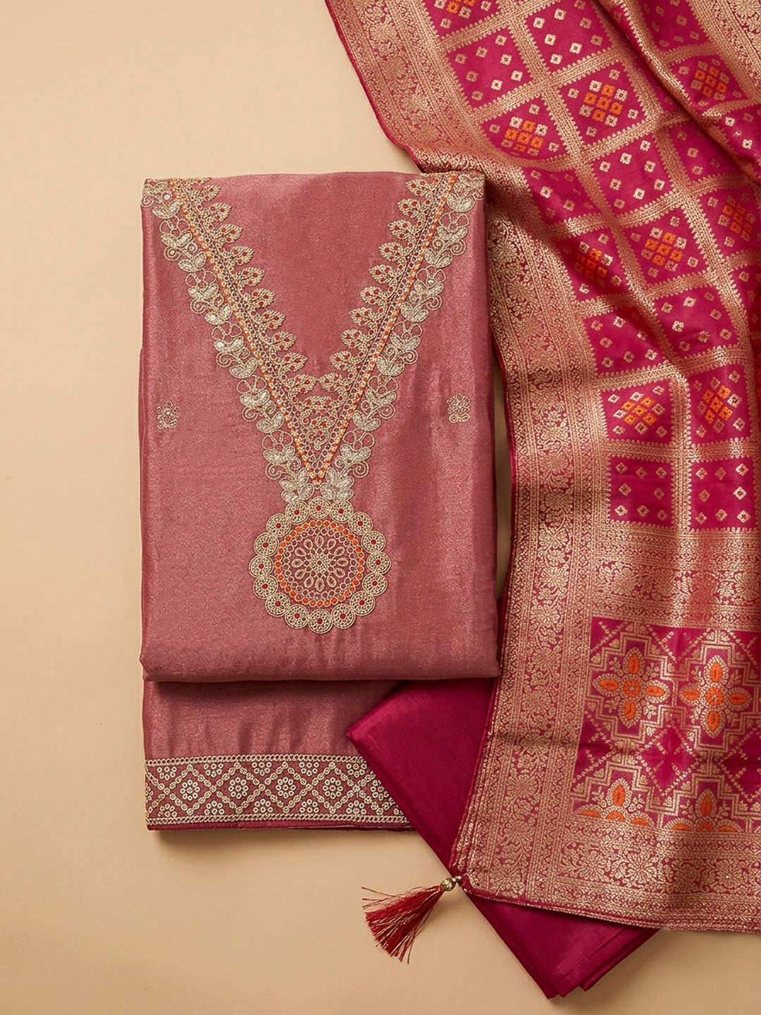 Purple Tissue Embroidered Unstitched Dress Material
