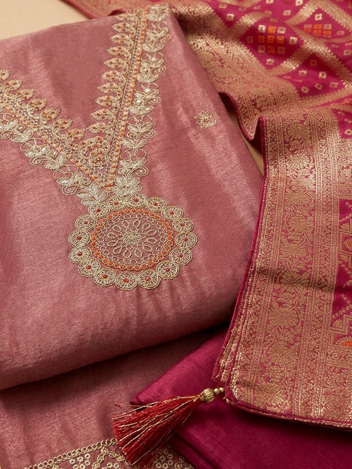 Purple Tissue Embroidered Unstitched Dress Material