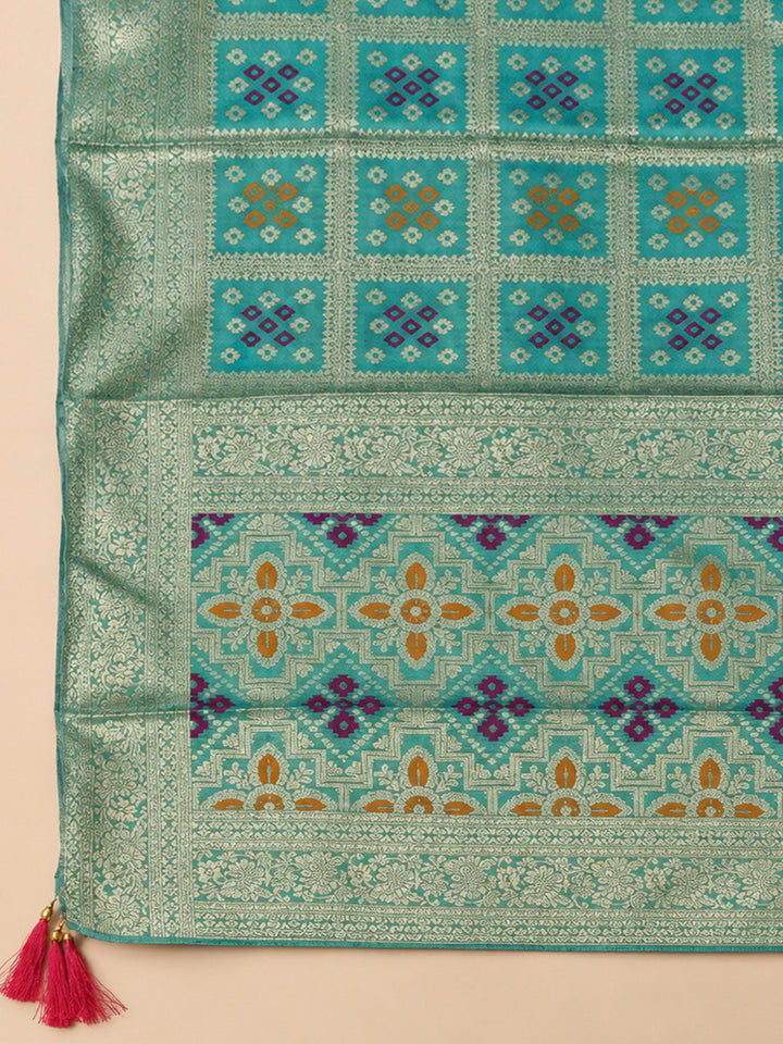 Rama Green Tissue Embroidered Unstitched Dress Material
