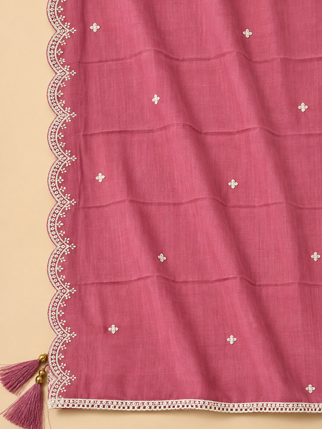 Onion Pink Chanderi Embroidered Unstitched Dress Material