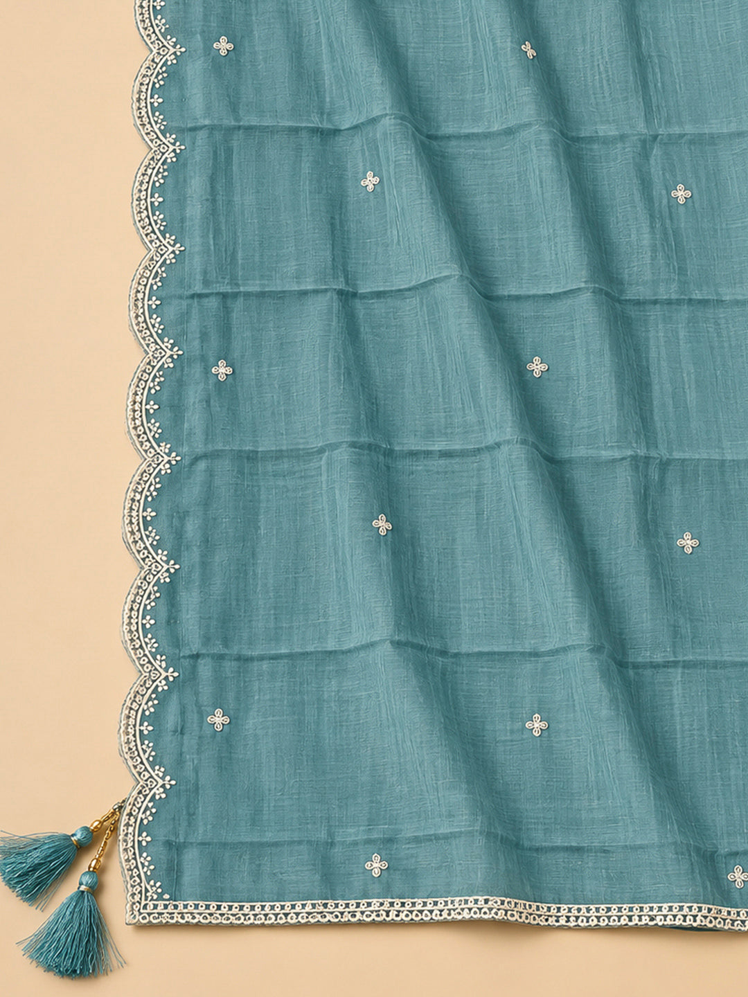 Rama Green Chanderi Embroidered Unstitched Dress Material