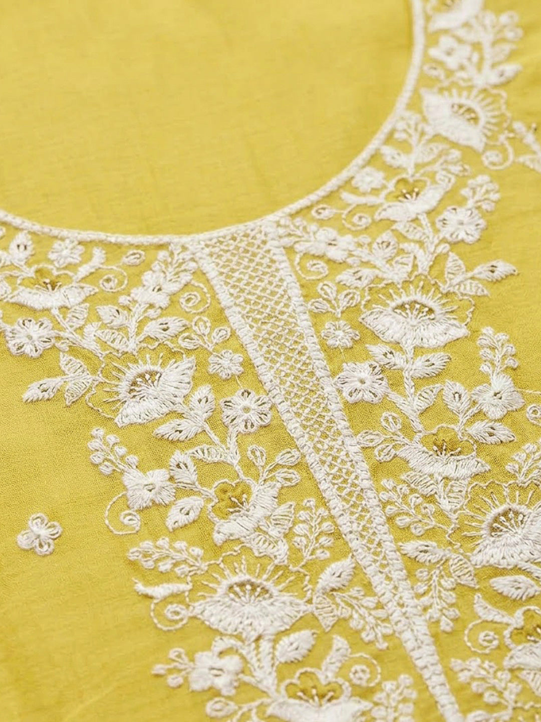 Yellow Chanderi Embroidered Unstitched Dress Material