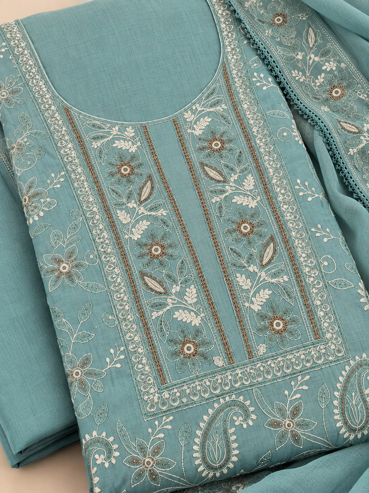 Lavender Chanderi Embroidered Unstitched Dress Material