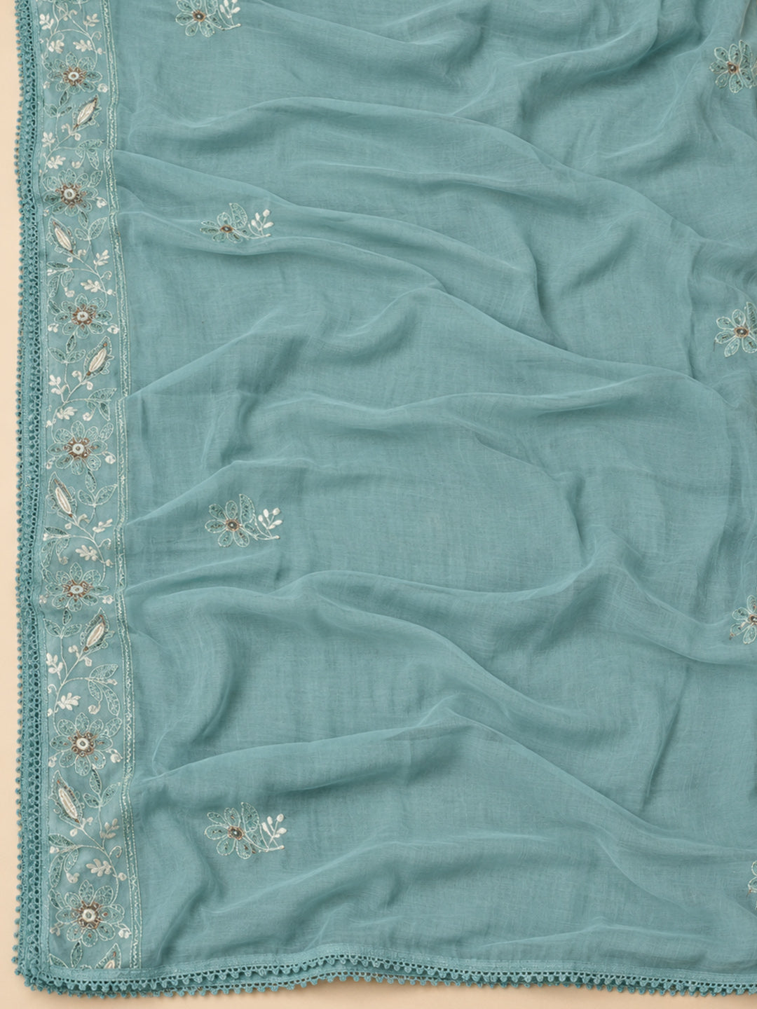 Lavender Chanderi Embroidered Unstitched Dress Material