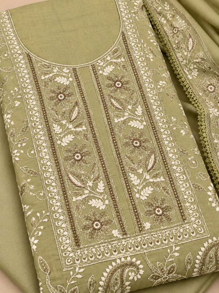 Sea-Green Chanderi Embroidered Unstitched Dress Material