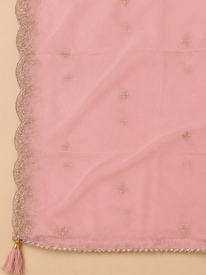 Onion Pink Chanderi Embroidered Unstitched Dress Material