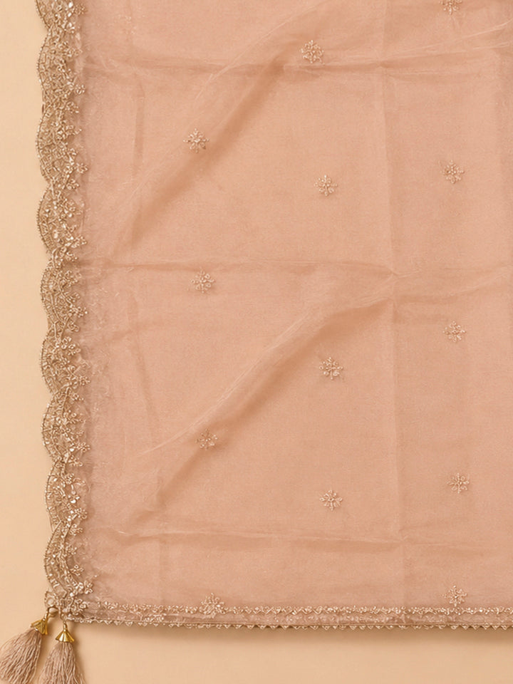 Peach Chanderi Embroidered Unstitched Dress Material