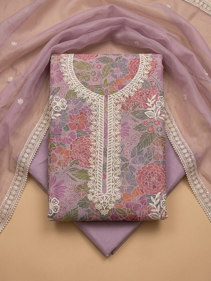 Onion Pink Chanderi Embroidered Unstitched Dress Material