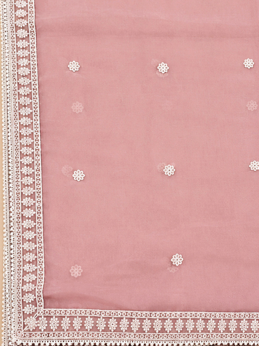 Peach Chanderi Embroidered Unstitched Dress Material