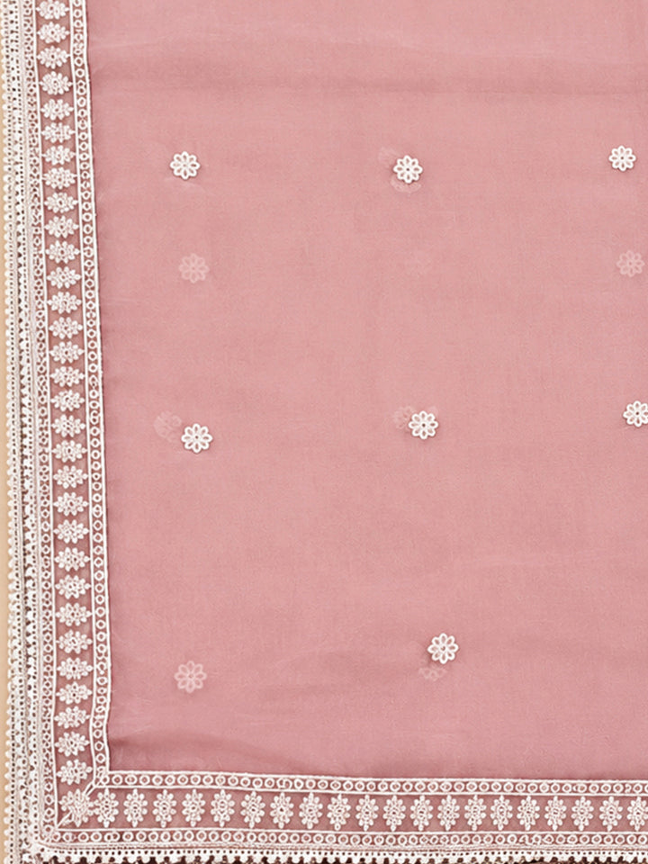 Peach Chanderi Embroidered Unstitched Dress Material