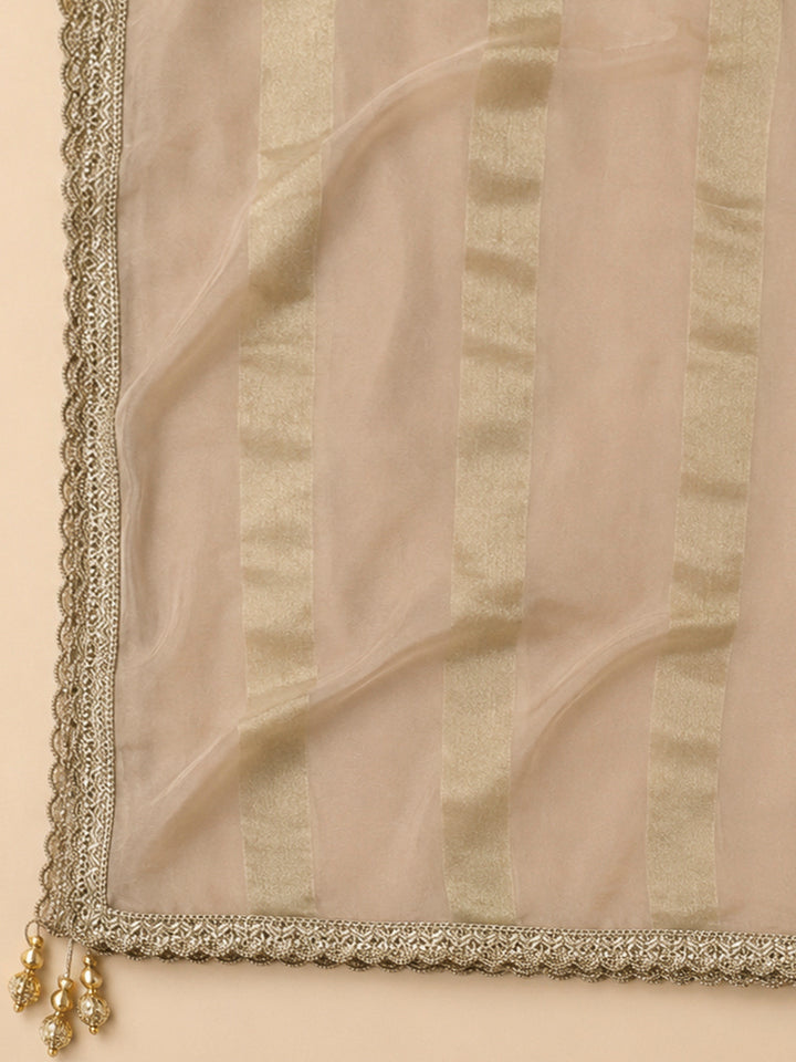 Cream Chanderi Embroidered Unstitched Dress Material